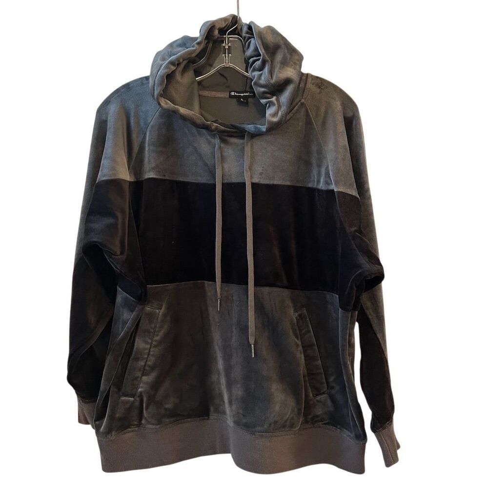 Champion Elite Women's Velour Hoodie Gray Full Zip Size L Long Sleeve